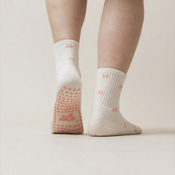 Pilates Socken aus Baumwolle I Schleifchen I Beige
