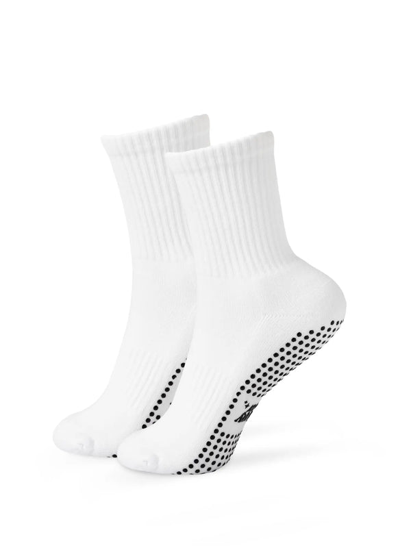 Pilates Socken aus 85% Bio Baumwolle von grippyglow in Weiß in 3 Größen. Ideal für Yoga, Barre, Reformer Pilates & Lagree.