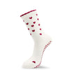 Pilates Socke in beige mit roten Herzen und geraffelter Saum
