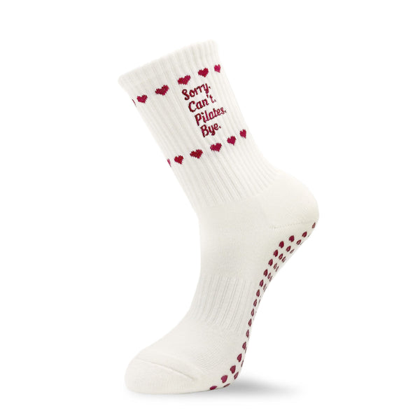 Pilates Socke in beige mit rotem Spruch