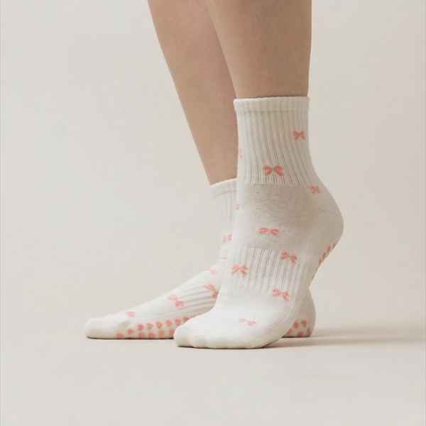 Pilates Socken aus Baumwolle I Schleifchen I Beige - 36-41