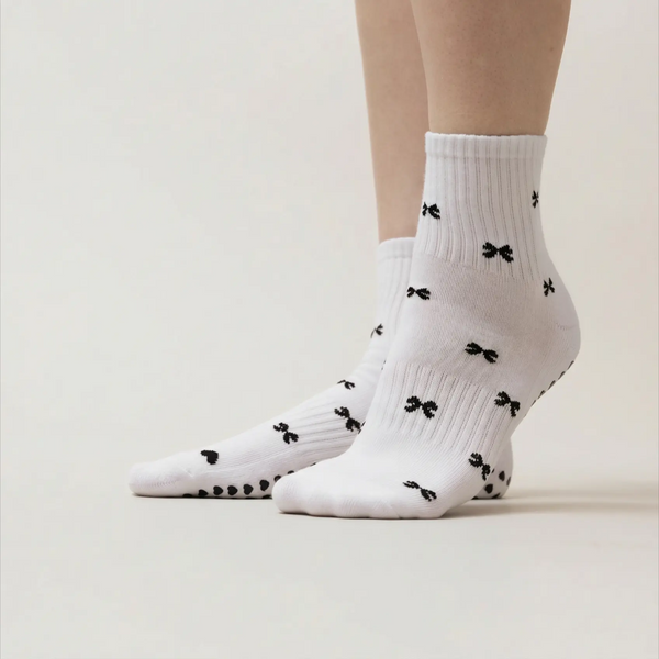 Pilates Socken aus Baumwolle I Schleifchen I Weiß