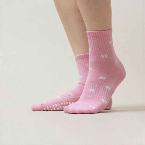 Pilates Socken aus Baumwolle I Schleifchen I Rosa - 36-41