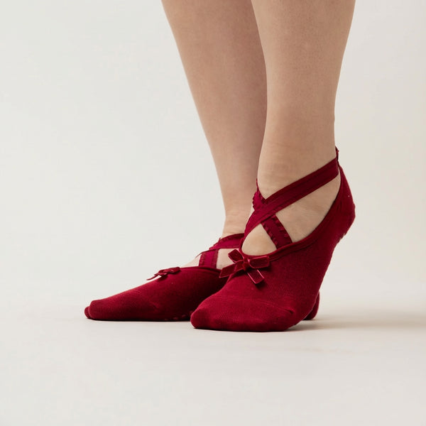 Ballerina Pilates Socken mit Riemchen I Rot - 36-41