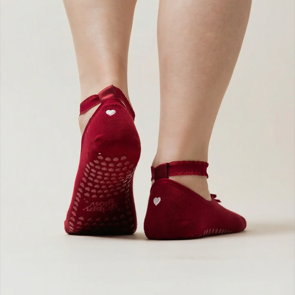 Ballerina Pilates Socken mit Riemchen I Rot - 36-41
