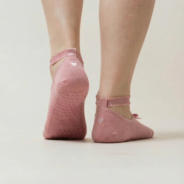 Ballerina Pilates Socken mit Riemchen I Rosa - 36-41
