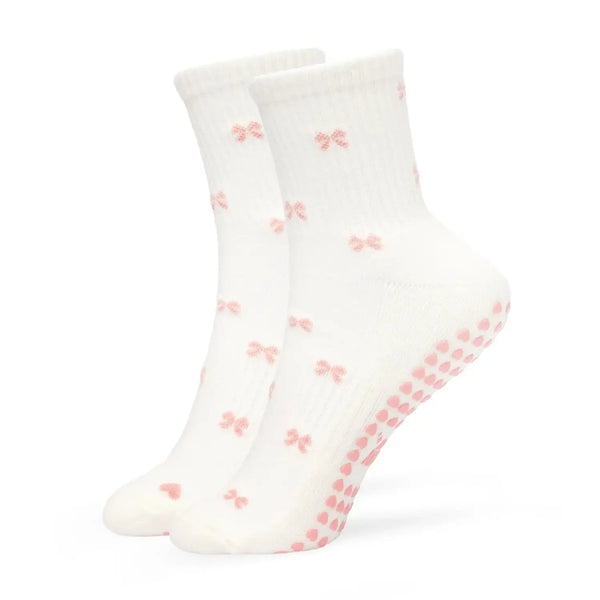 Pilates Socken aus Baumwolle I Schleifchen I Beige - 36-41