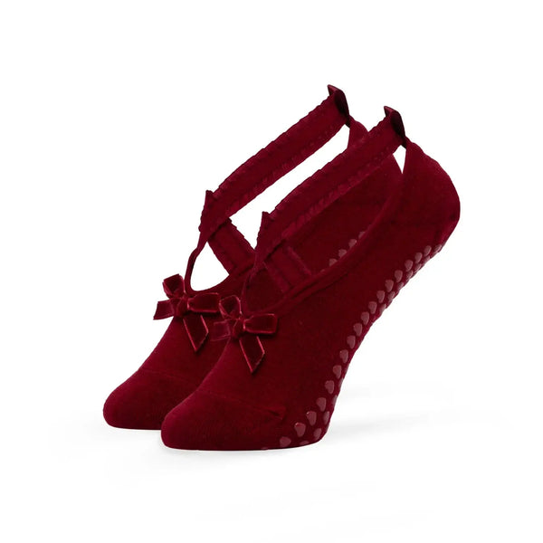 Ballerina Pilates Socken mit Riemchen I Rot - 36-41