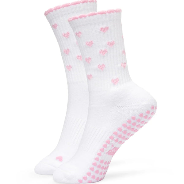 Pilates Socken aus Baumwolle I Ruffle Heart Rosa - 36-41