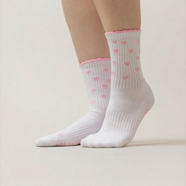 Pilates Socken aus Baumwolle I Ruffle Heart Rosa - 36-41