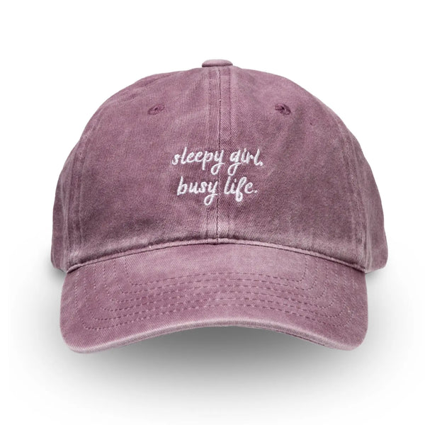 Basecap aus Baumwolle I sleepy girl, busy life I Lila